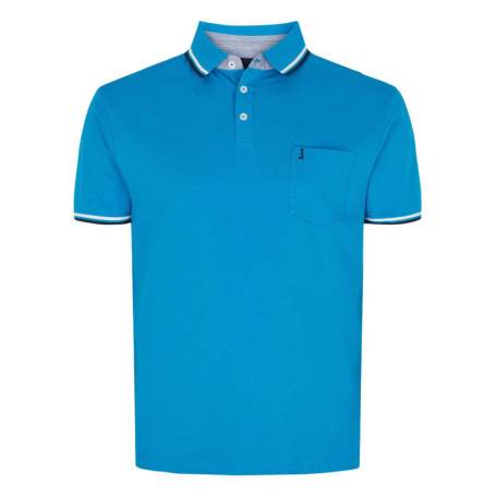 Polo en coton bleu uni à coupe droite un col...