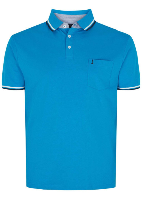 Polo en coton bleu uni à coupe droite un col boutonné et des manches courtes