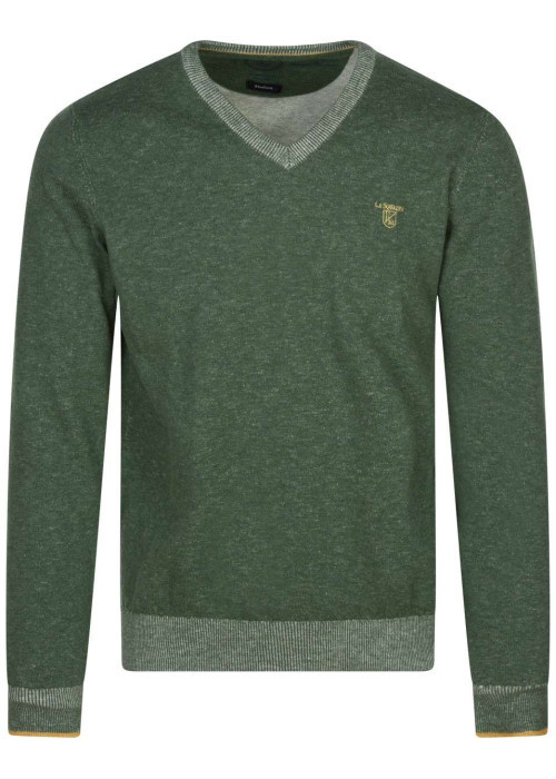 Pull en coton vert uni avec le logo iconique et une coupe droite