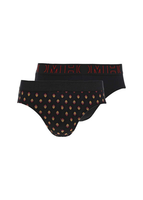 Lot de 2 slips en coton noir imprimé géométrique avec une coupe fermée