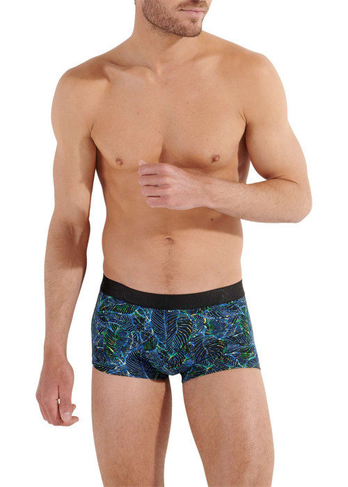Boxer marine imprimer feuille avec une coupe fermée et logo imprimé