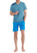 Thumbnail Pyjama court en coton bleu imprimé géométrique à coupe fermée et col v