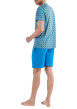 Thumbnail Pyjama court en coton bleu imprimé géométrique à coupe fermée et col v - Image 2