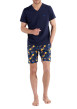 Thumbnail Pyjama court en coton marine uni avec une coupe fermée et un col v - Image 3