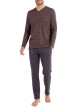 Thumbnail Pyjama long en coton anthracite imprimé géométrique à coupe fermée et col v