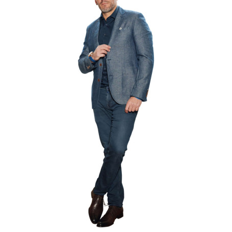 Blazer de costume en coton mélangé indigo chiné...