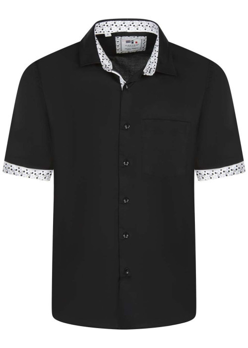 Chemise en coton noire unie avec un col français et une coupe regular fit