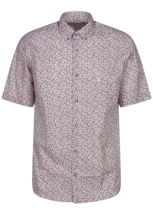 Chemise rouge tachetée en cuir à coupe droite un col français et des manches courtes