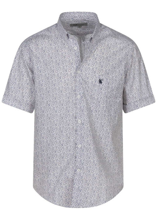 Chemise blanche à pois rouges avec un col américain et des manches courtes