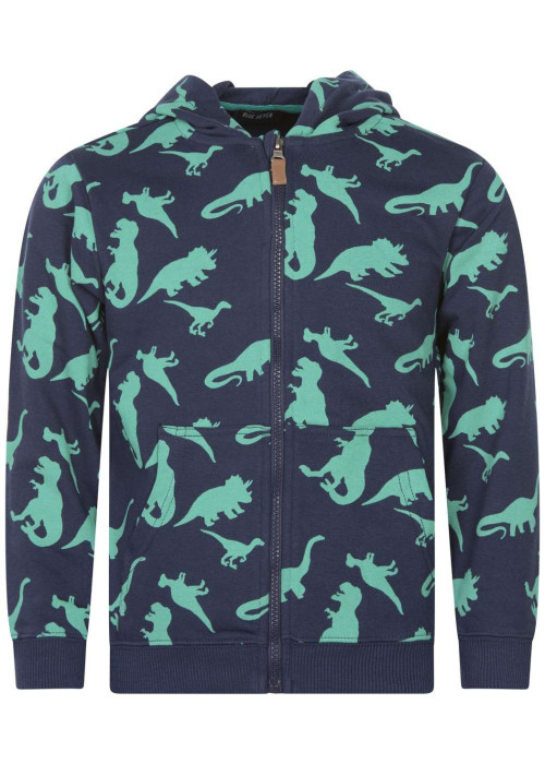 Sweat zippé en coton mélangé marine imprimé avec un col à capuche