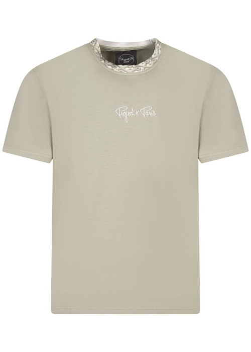 T-shirt kaki uni avec nom de la marque brodé à l'avant et une coupe droite