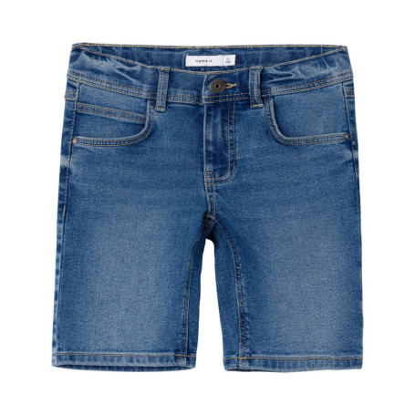 Short en coton mélangé indigo uni avec 5 poches...