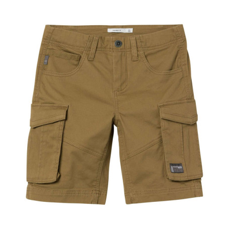 Short en coton camel uni avec une coupe cargo...