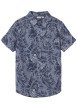 Thumbnail Chemise en coton bleue imprimée de feuilles avec une coupe droite