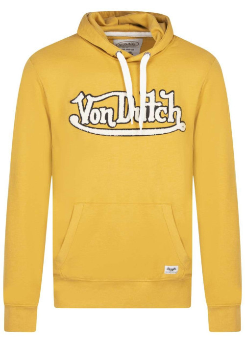 Sweat jaune uni avec une coupe droite et un col à capuche ajustable
