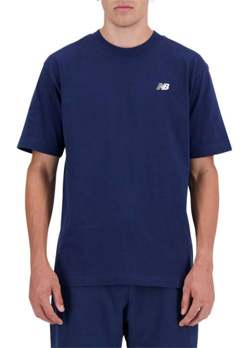 T-shirt en coton marine uni avec un col rond et une coupe droite