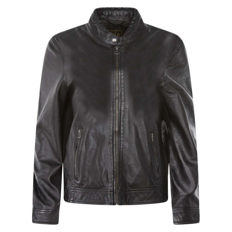 Daytona 73 - Blouson En Cuir Noir Uni Avec Une Coupe Droite Et Un Col Rond - Noir