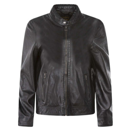 Blouson en cuir noir uni avec une coupe droite...