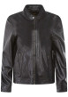 Thumbnail Blouson en cuir noir uni avec une coupe droite et un col rond