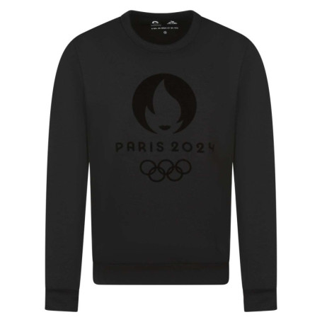 Sweat en coton mélangé noir uni à col rond et...