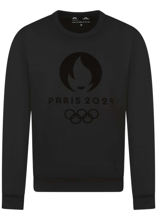 Sweat en coton mélangé noir uni à col rond et avec imprimé JO Paris 2024