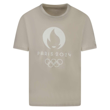 T-shirt en coton taupe uni à col rond et avec...
