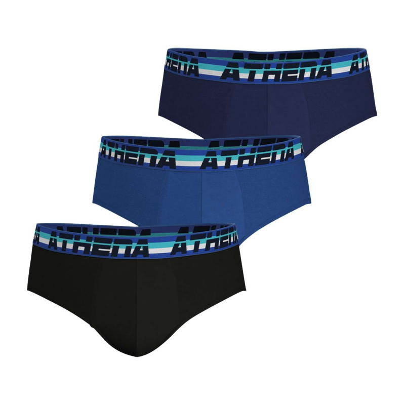 Athéna - Lot De 3 Slips En Coton Bleus Unis à Coupe Fermée Et Taille élastiquée - Bleus