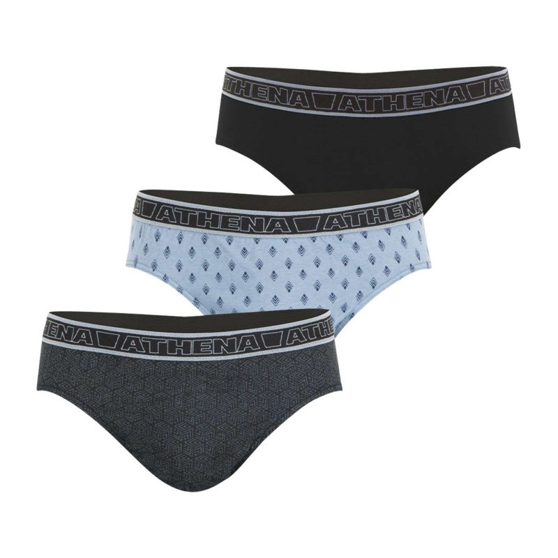 Athéna - Lot De 3 Slips En Coton Noir Imprimés à Coupe Fermée Et Taille élastiquée - Noir