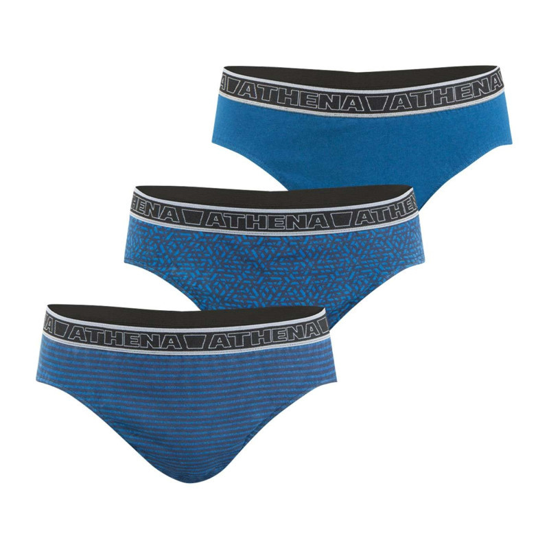 Athéna - Lot De 3 Slips En Coton Marine Unis à Coupe Fermée Et Taille élastiquée - Marine