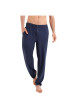 Thumbnail Pyjama long en coton marine imprimé feuille à coupe droite et col cranté - Image 3