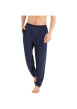 Thumbnail Pyjama long en coton marine imprimé feuille à coupe droite et col V - Image 3