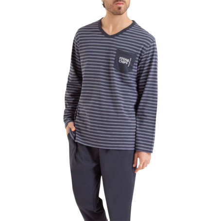 Pyjama long en coton parme rayé avec une coupe...