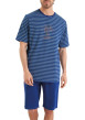 Thumbnail Pyjama court en coton bleu nuit rayé avec une coupe droite et un col rond