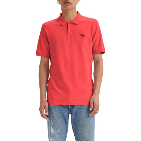 Polo en coton rouge uni avec un col boutonné et...