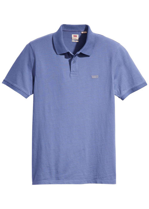 Polo en coton marine chiné avec une coupe droite et un col boutonné