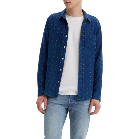 Chemise en coton bleue imprimé avec une coupe...