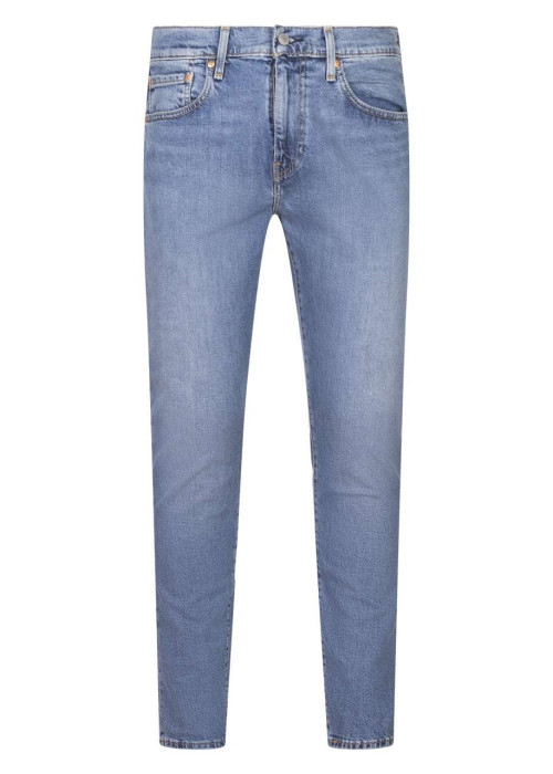 Jean 512 bleu uni en coton mélangé avec une coupe slim et un patch