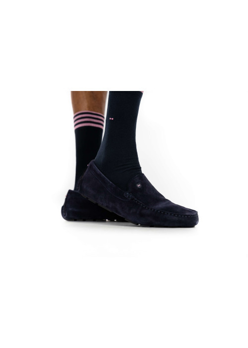 Chaussettes hautes nuit unies en coton mélangé avec rayures et petit nœud rose