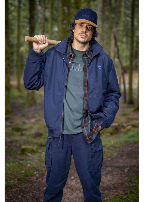 Pantalon cargo en coton marine uni avec un patch d'authenticité