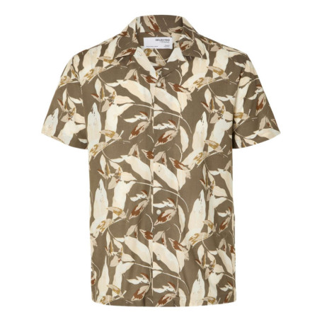 Chemise beige imprimé avec un col français et à...