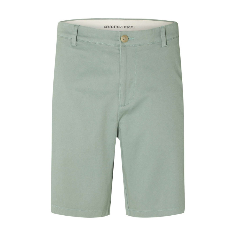 Selected Homme - Short Chino En Coton Vert Uni Avec Une Coupe Droite Et Une Fermeture Zippée - Vert Selected Homme - Short Chino En Coton Vert Uni Avec Une Coupe Droite Et Une Fermeture Zippée - Vert