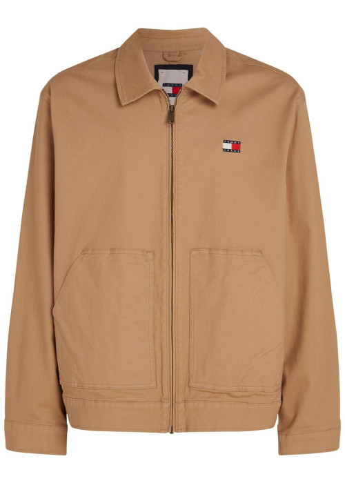 Blouson en coton sable uni avec une coupe droite et un col français
