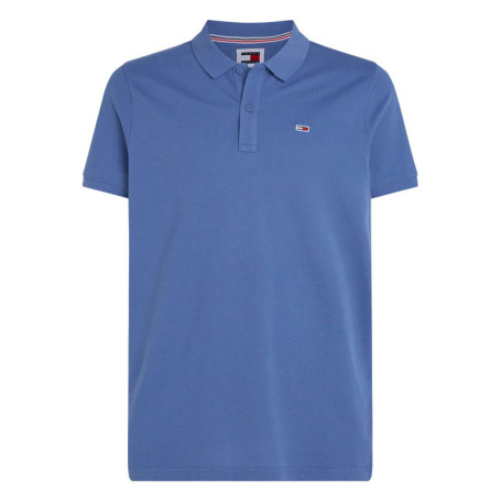 Polo en coton indigo uni avec un col boutonné...
