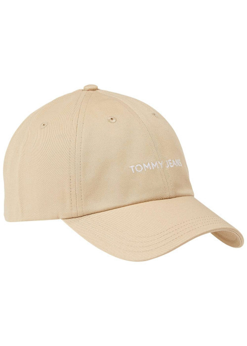 Casquette en coton biologique beige unie coupe strapback et nom de la marque
