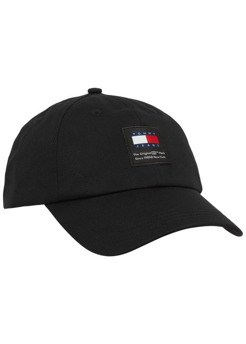 Casquette en coton biologique noire unie coupe strapback et étiquette cousue