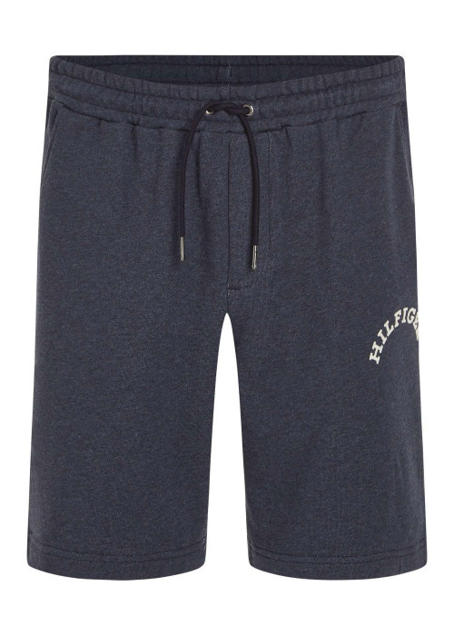 Short jogging en coton marine uni avec une coupe droite et nom floqué