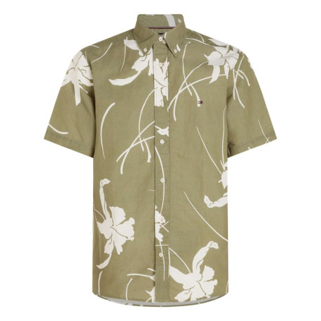 Chemise en coton kaki fleurie coupe regular fit...