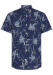 Thumbnail Chemise en lin marine fleurie avec une coupe slim et un col anglais
