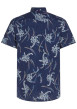 Thumbnail Chemise en lin marine fleurie avec une coupe slim et un col anglais - Image 2