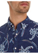 Thumbnail Chemise en lin marine fleurie avec une coupe slim et un col anglais - Image 4